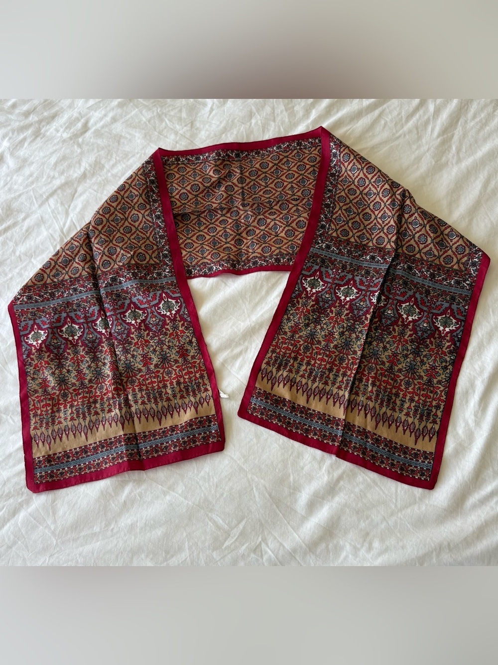 Made In Italy Foulards Scarves & Accessories Vintage Floral Scarf – Tan & Red